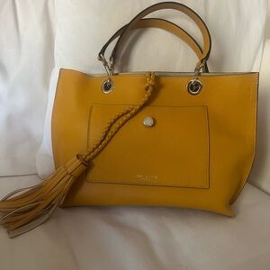 Henri Bendel Yellow Tote with Braided Tassel